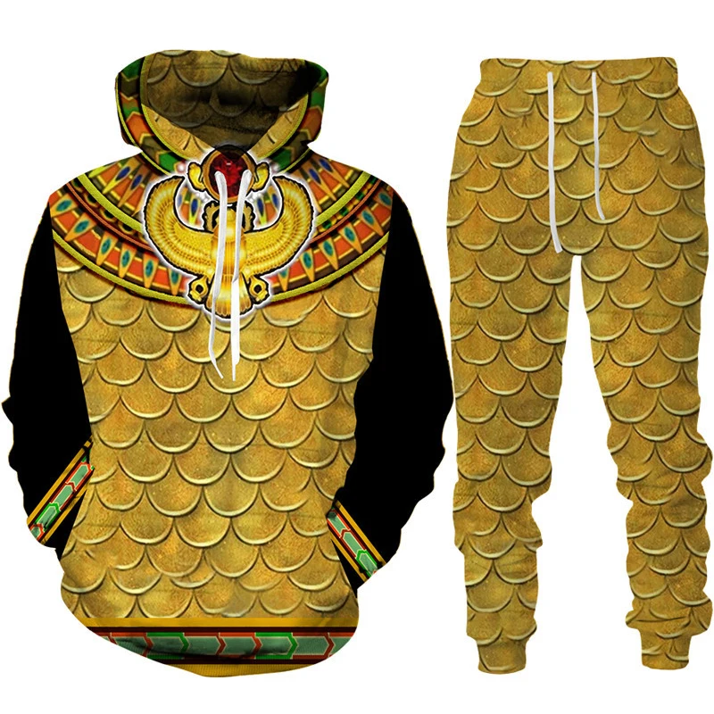 Männer Hoodie Sets 3D Druck Alte Horus Ägyptischen Gott Auge von Ägypten Pharao Casual Lose männer Hoodie + Hosen streetwear Jogging Set