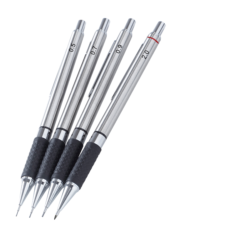 Set di matite meccaniche in metallo con impugnatura per matita Forniture per ufficio per studenti di disegno artistico Matita automatica da 0,5/0,7/0,9/2,0 mm