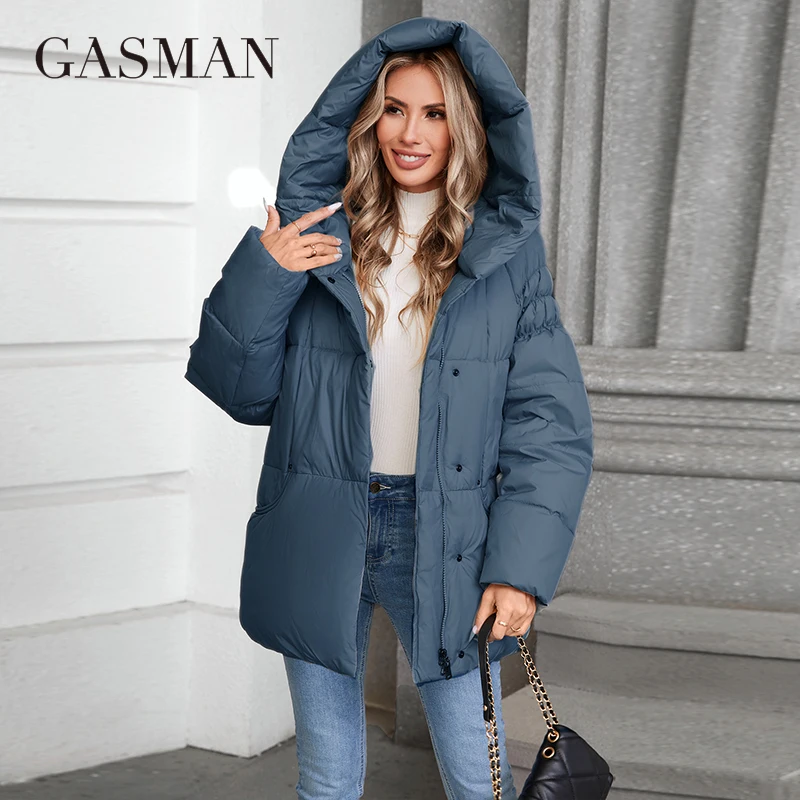 GASMAN-Parka de cuello alto para mujer, chaqueta de plumón cálida con capucha, informal, ajustada, 2024, nueva moda, 88595