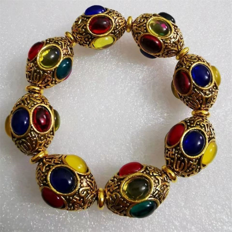 Vintage Tibetan Silver Ethnic Style Multi-Gemstone Inlaid Jewelry for Men and Women Miao Silver Wholesale