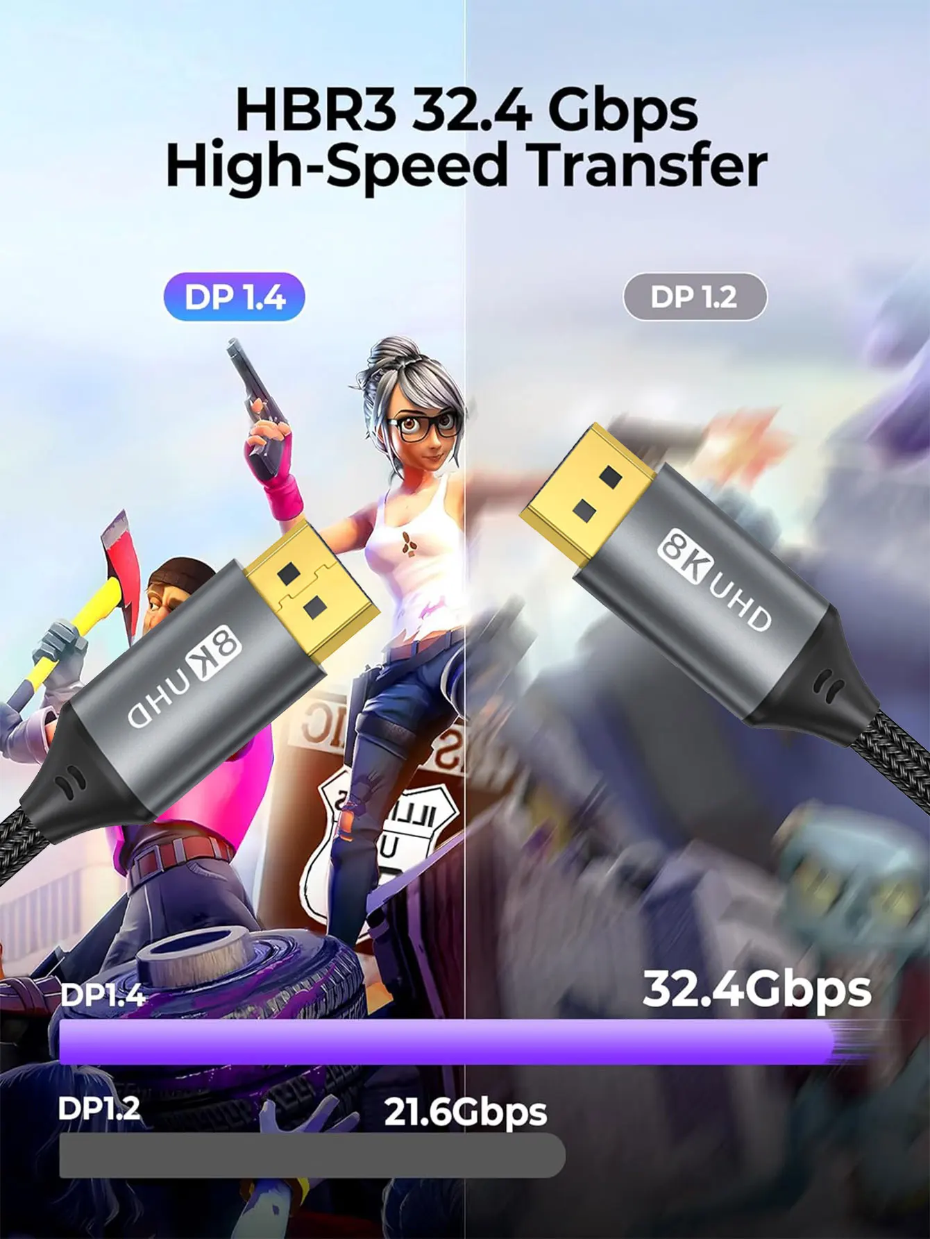 8K DP Cable DisplayPort Cable 1.4 High Speed Display Port Cord 8K@60Hz G-Sync FreeSync 4K@144Hz 2K@240Hz HDR 10 32.4Gbps