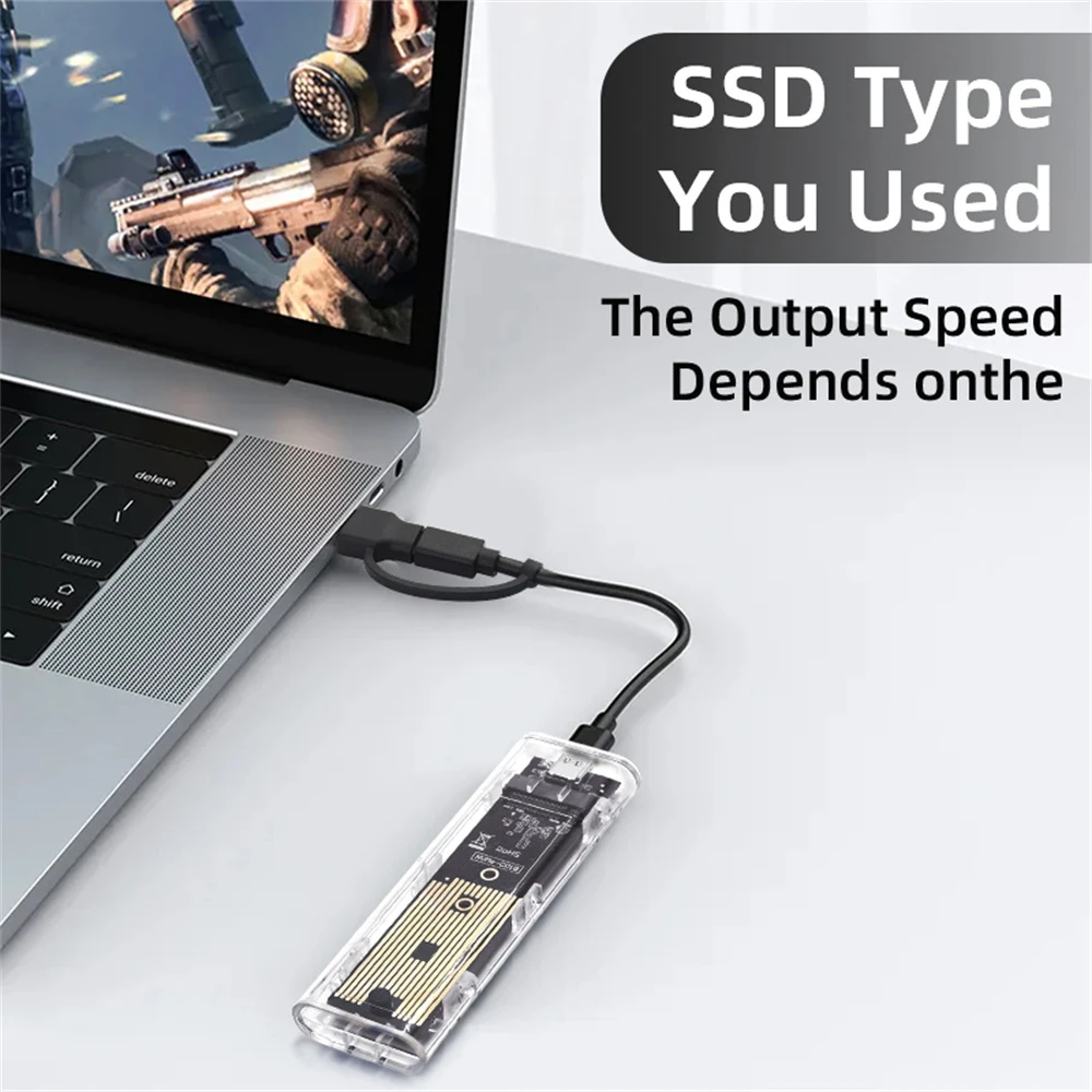Transparent External Enclosure Hard Disk Box M.2 NVME PCIe NGFF SATA Dual Protocol SSD Case Clear USB Type C 10Gbps PCI-E M2 SSD