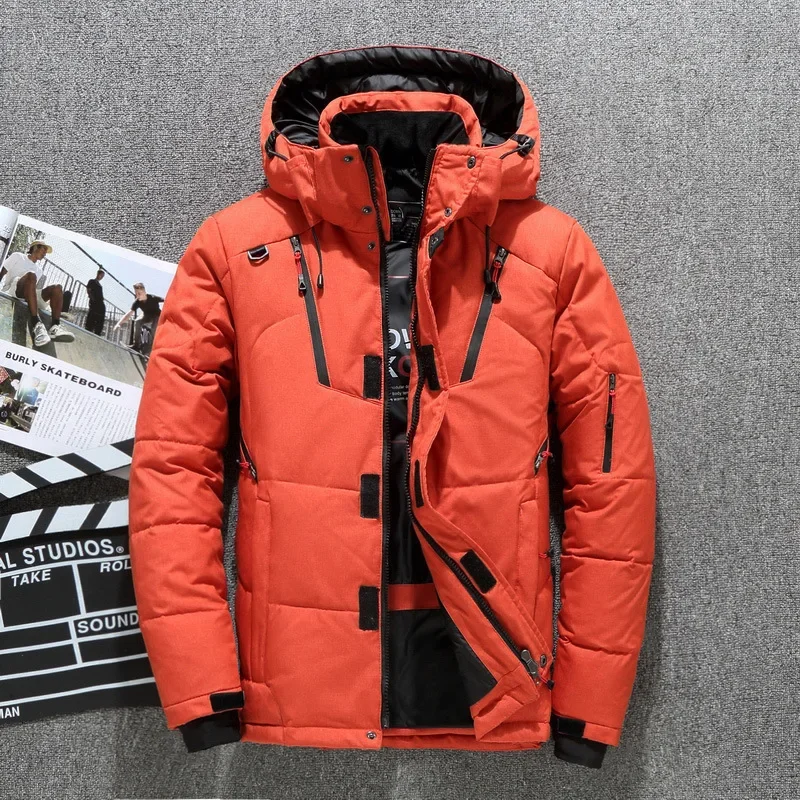 Herren-Parkas mit Kapuze, Grad-Winterkleidung für Herren, weißer Enten-Gänsefedern-Mantel, dicker warmer Schneejackenmantel für Herren, Windjacke für Herren