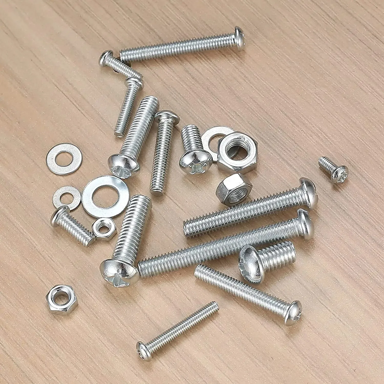 1080pc  screw bolt and nut and flat washer combination kit, metric,M3/M4/M5/M6 cross slotted flat head hexagon bolt and nut set