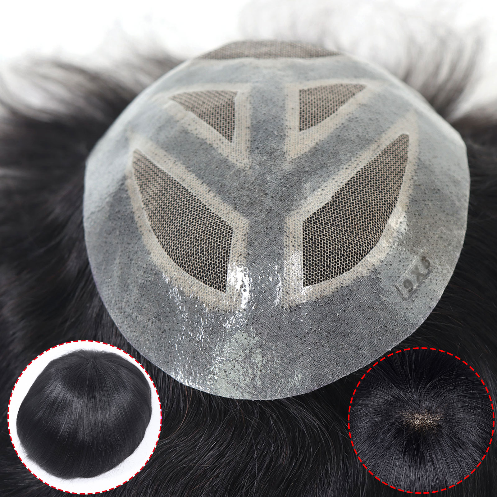 6*8/ 6*9/ 7*10/8*10 dentelle avec toupet en polyuréthane hommes respirant français dentelle avant hommes perruque cheveux humains toupet hommes systèmes de remplacement