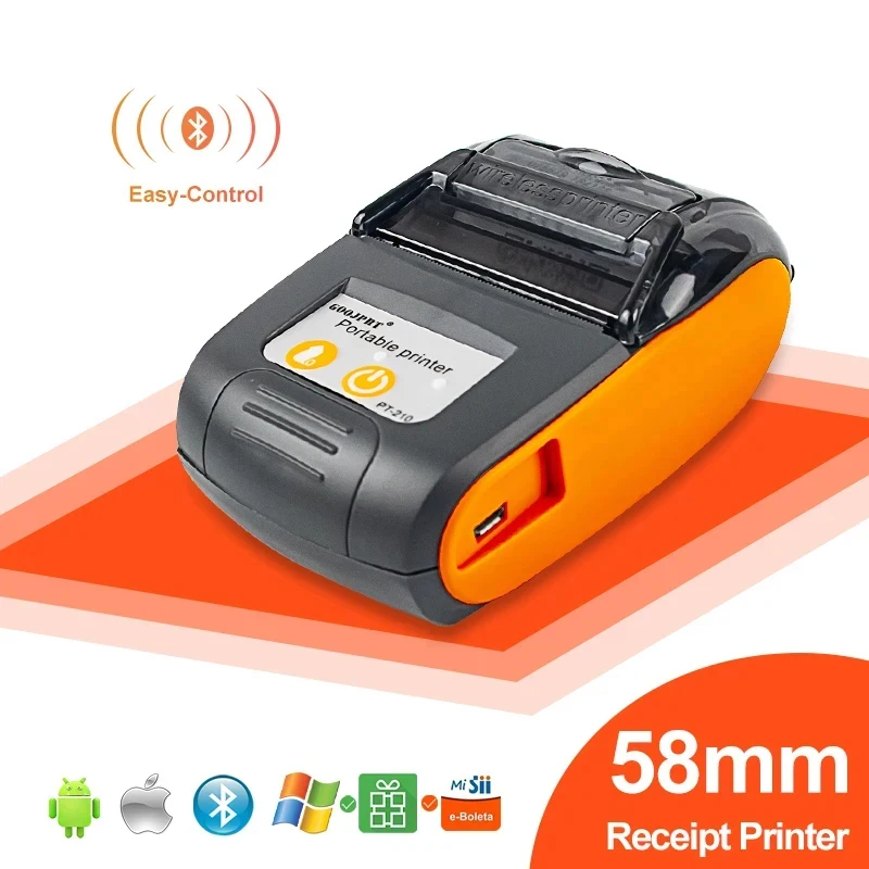 Goojprt PT-210 58mm mini impressora portátil móvel sem fio bluetooth bilhete móvel bill pos impressora portátil código de barras telefone e pc