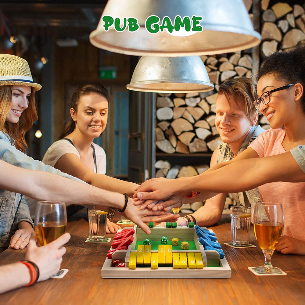 木製シャット・ザ・ボックス ダイスゲーム 8 ダイスボードテーブル 数学スキルゲーム パーティークラブ 飲酒ゲーム 家族向け クリスマスギフト