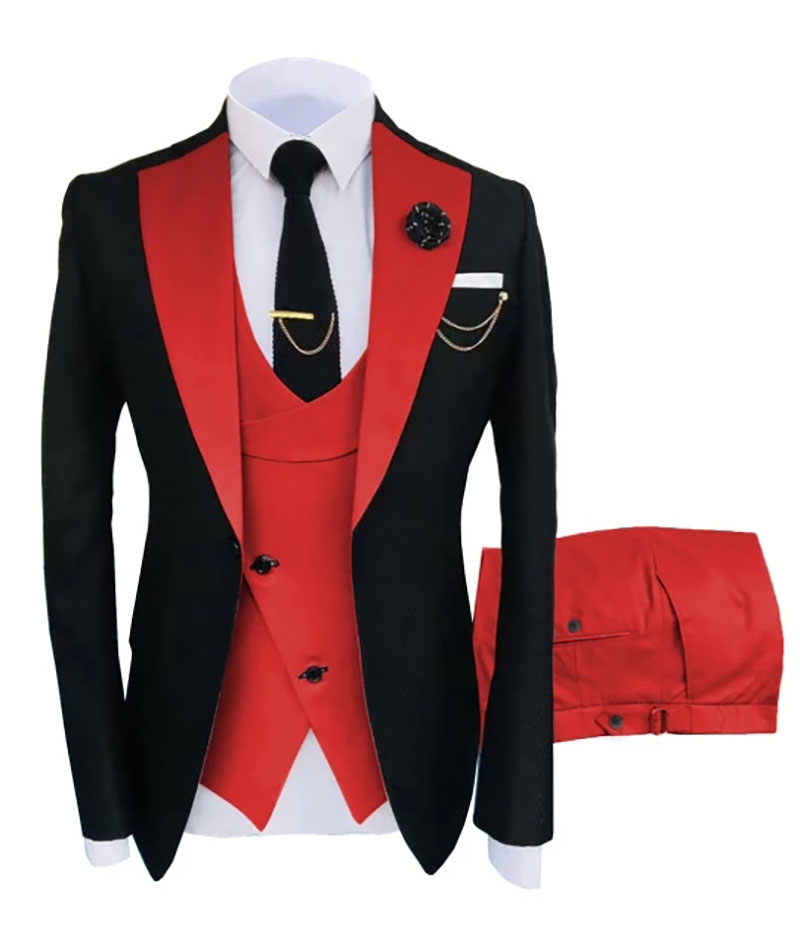 Nowy kostium Slim Fit Garnitury męskie Slim Fit Garnitury biznesowe Pan Młody Czarne smokingi do formalnych garniturów ślubnych Marynarka Spodnie Kamizelka 3-częściowy