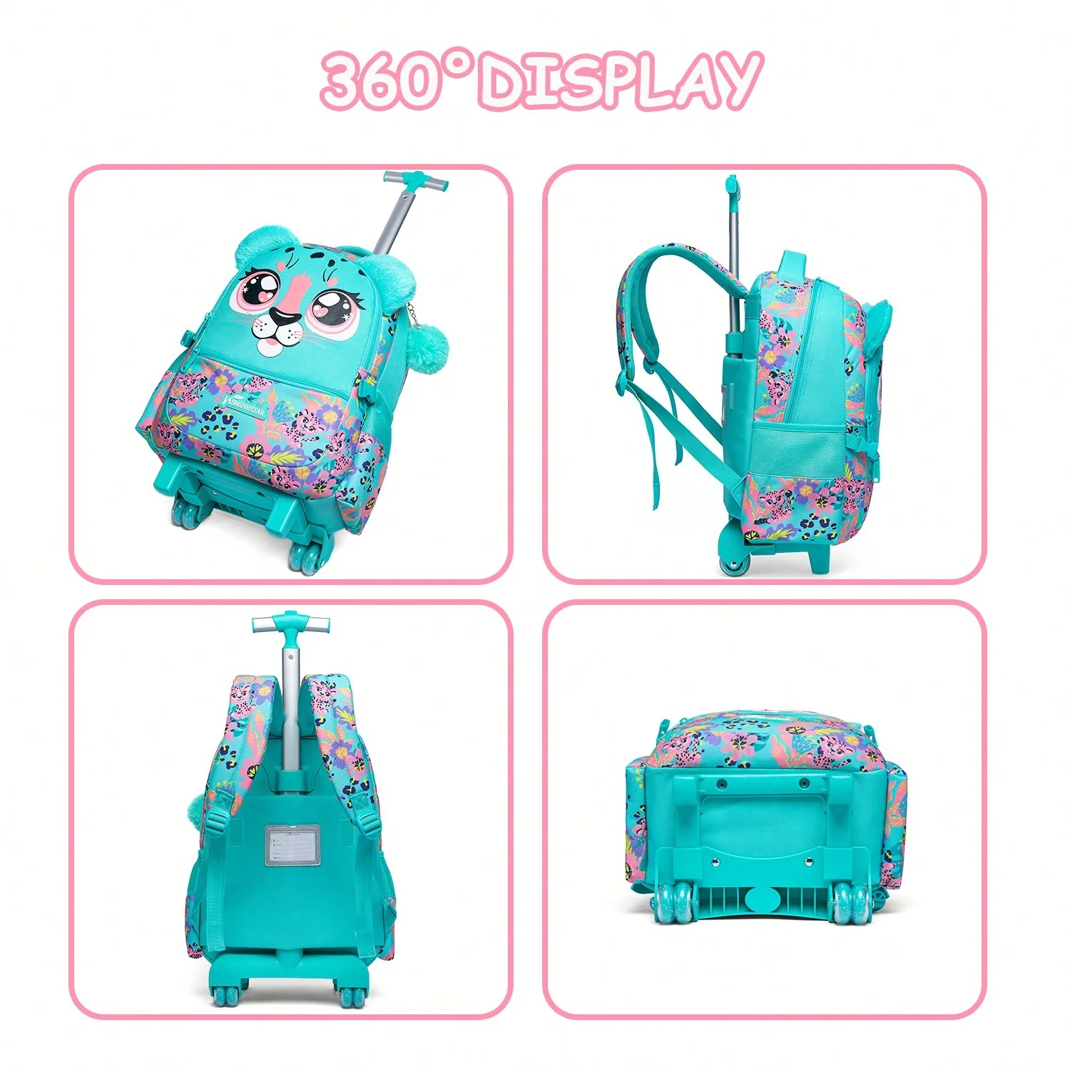 Mochila rodante de 3 uds para niñas, mochilas con ruedas para estudiantes de primaria, bolsa de equipaje de mano 3 en 1, Maleta de viaje para niños