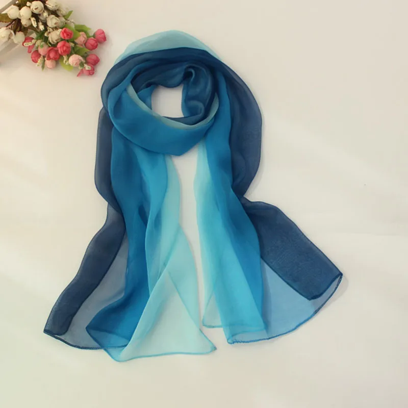 Zomer Nieuwe Collectie Mode Chiffon Sjaals Gradiënt Kleuren Georgette Vrouwelijke Zijden Sjaals 50*160Cm
