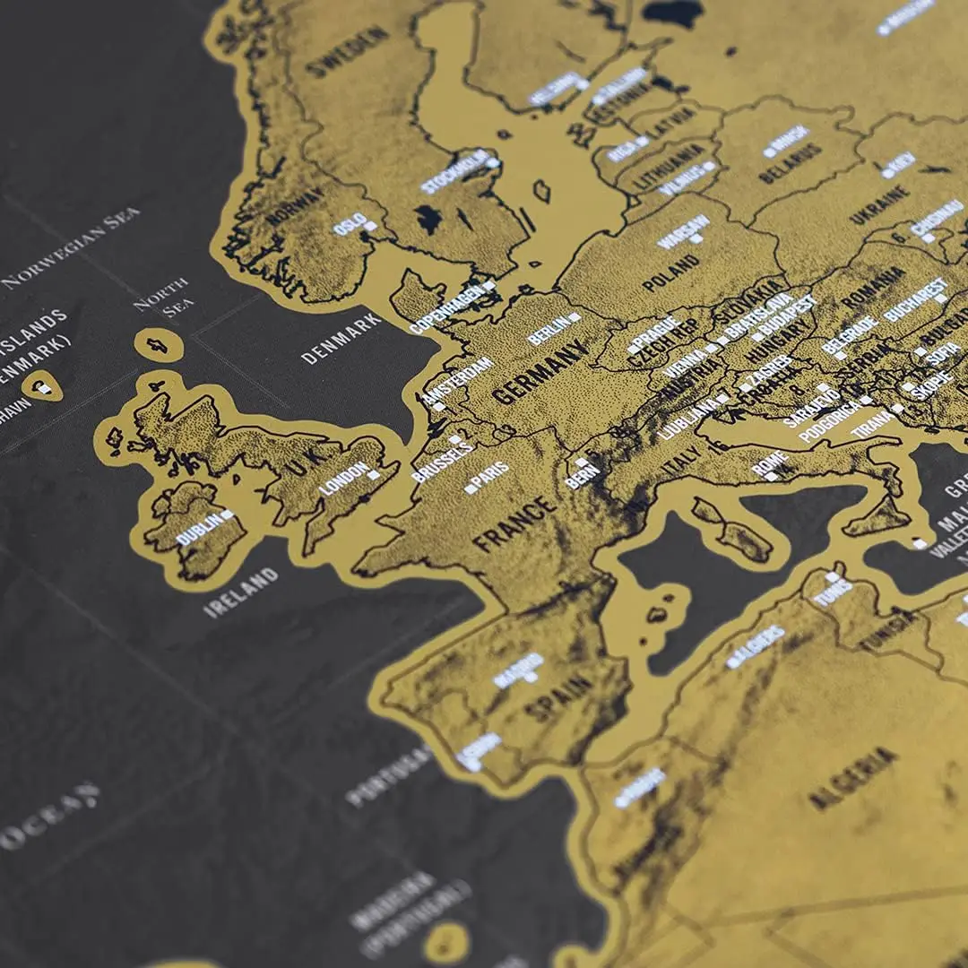 Scratch Map |   Mapa podróży i zdrapane mapy świata |   X-Large Scratching Off World Maps |   Black Gold Travel Deluxe