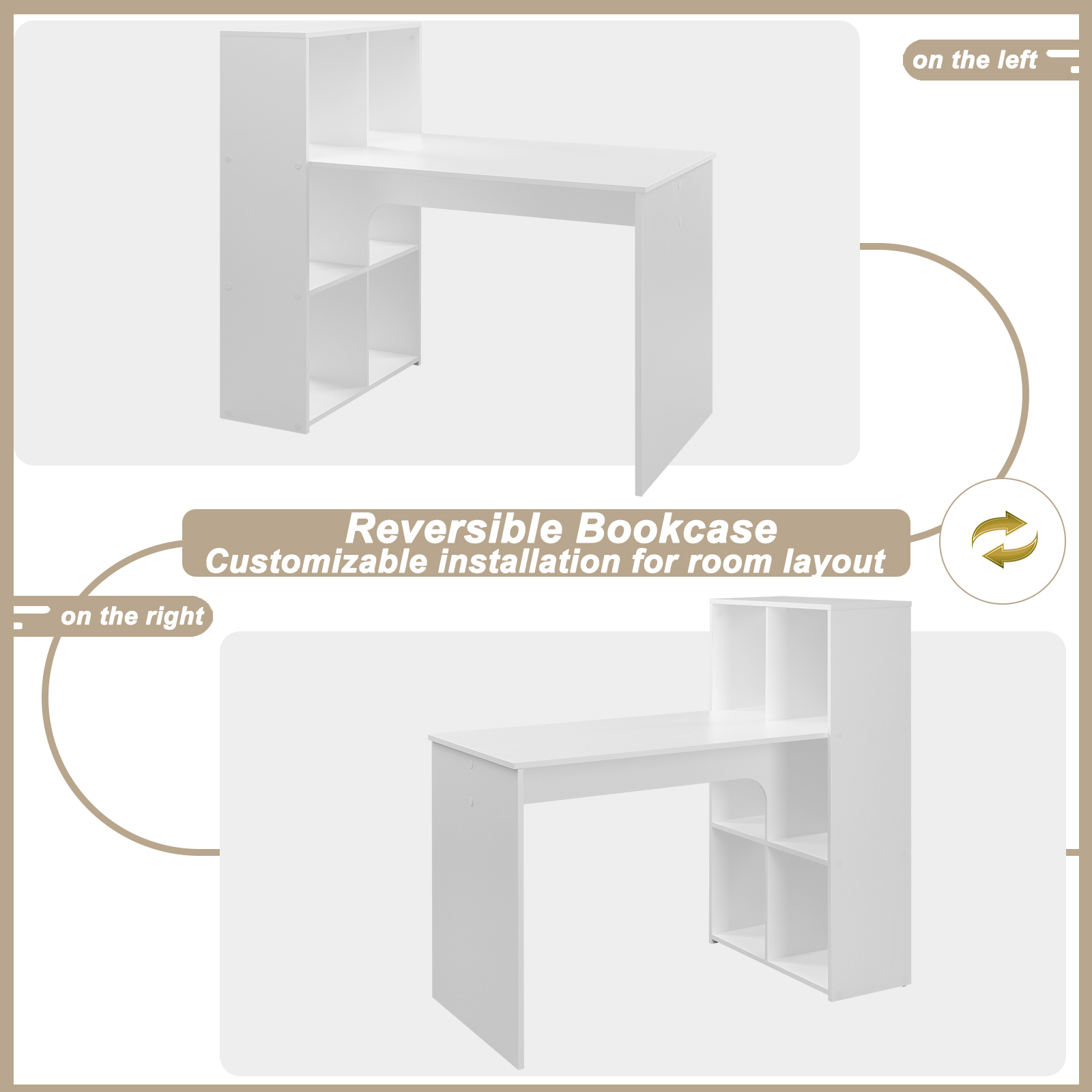 WOLTU Bureau d'ordinateur en bois blanc avec étagère de rangement 120 x 63 cm, poste de travail pour bureau, salon, chambre à coucher