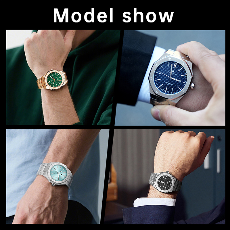 SAPPHERO herenhorloge, roestvrijstalen band, waterbestendig ontwerp, automatische kalender, feestelijke geschenken, prachtige geschenkdoosklok