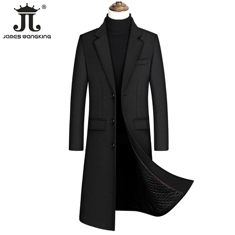 2024 Herbst und Winter Boutique Woolen Schwarz Grau Klassisch Einfarbig Dicke Warme Herren Extra Lange Wolle Trenchcoat Männliche Jacke