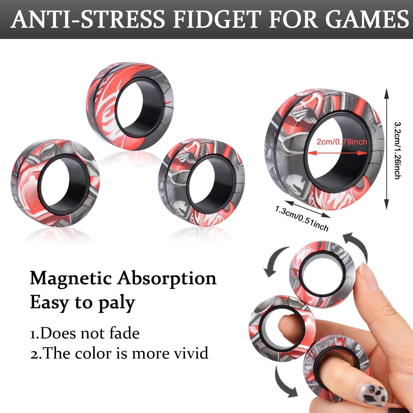 3 ชิ้น Fidget Spinner แหวนแม่เหล็กของเล่นนิ้วมือแหวนแม่เหล็ก ADHD ความเครียดบรรเทา Magical ของเล่นสําหรับเด็กผู้ใหญ่ความวิตกกังวล