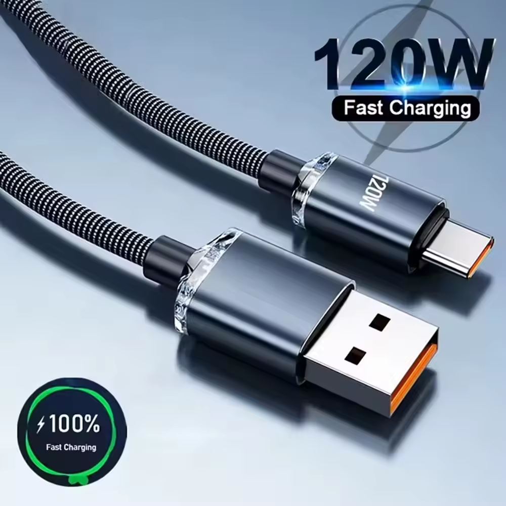 Cable USB C de 120W, Cable de carga súper rápida 6A, cargador de teléfono, Cable tipo C para Samsung, Xiaomi, Huawei, Cable de datos USB tipo C de 0,25 M/1M/2M