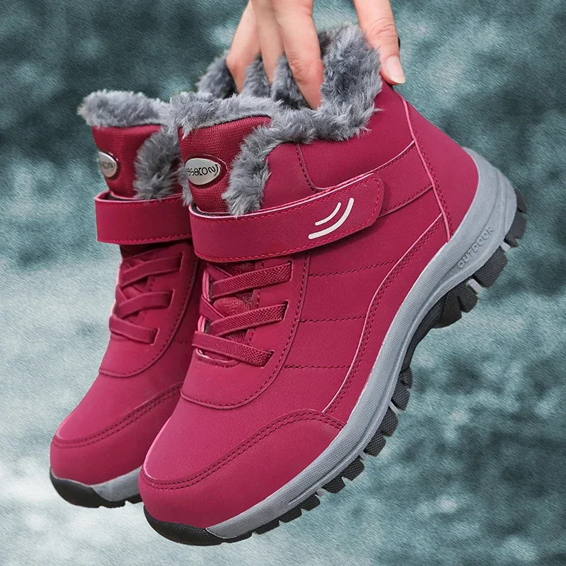 Botas de senderismo al aire libre para mujer, zapatos de nieve con plataforma, botas de felpa para mantener el calor, botines de invierno, zapatos cómodos para caminar