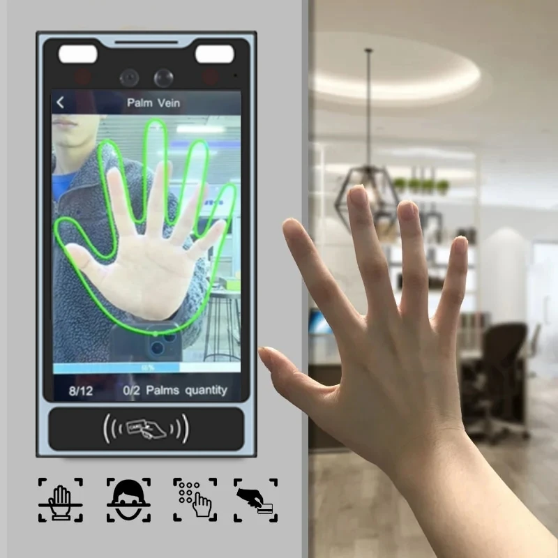 7-дюймовый WIFI динамическое распознавание лиц система контроля доступа RFID-карта биометрическая машина посещаемости полный вид HD-экран