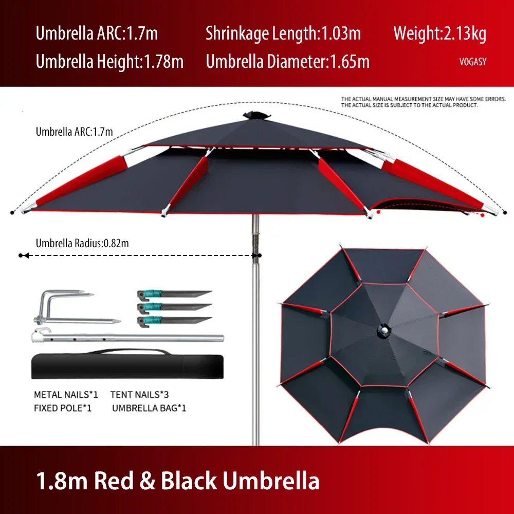 1.8-2.6m dupla camada dobrável grande guarda-sol de jardim à prova de vento guarda-chuva grande ao ar livre para praia guarda-sol de pesca sombra