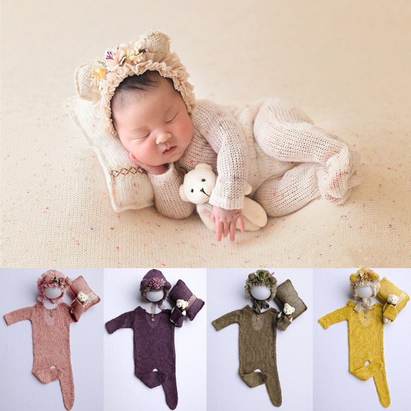 Adereços para fotografia de recém-nascidos, macacão para meninos e meninas, chapéu, macacão para bebês, roupa, adereços para fotografia