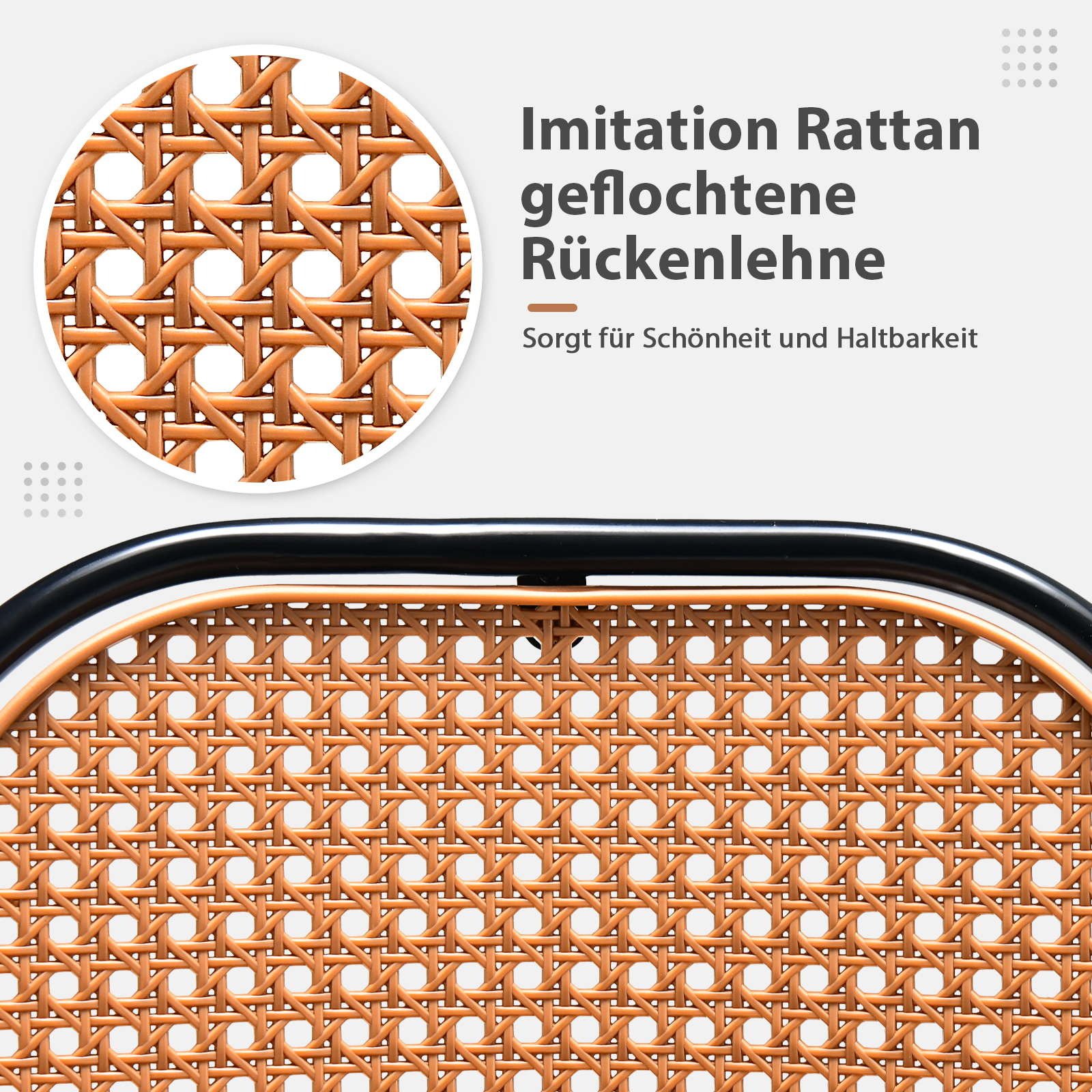 Barhocker 2er Set, Barstuhl mit Rückenlehne aus Rattanimitat, Küchenstühle Höhe 75 cm mit Metallgestell und Fußstütze