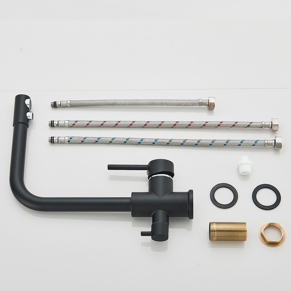 Robinet de cuisine avec filtre à eau noir et gris, mélangeur, filtre à eau potable, robinet d'évier, robinet d'eau chaude et froide pour la cuisine