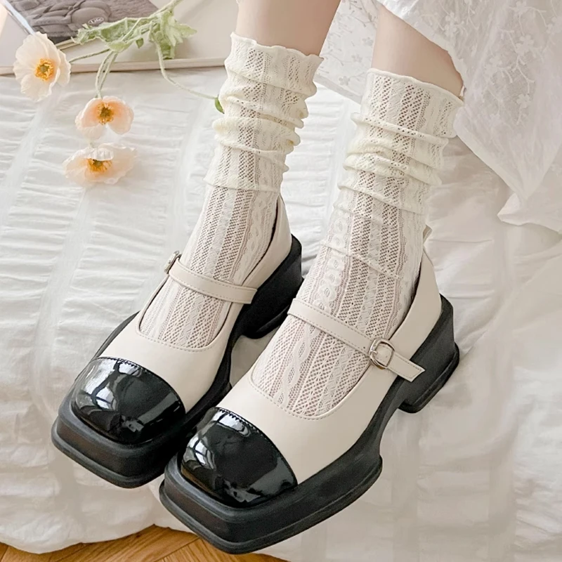 Calcetines cortos de encaje de verano para mujer, calcetines japoneses adorables con volantes, calcetines de princesa estilo Lolita de encaje de algodón calados, calcetines de alta calidad
