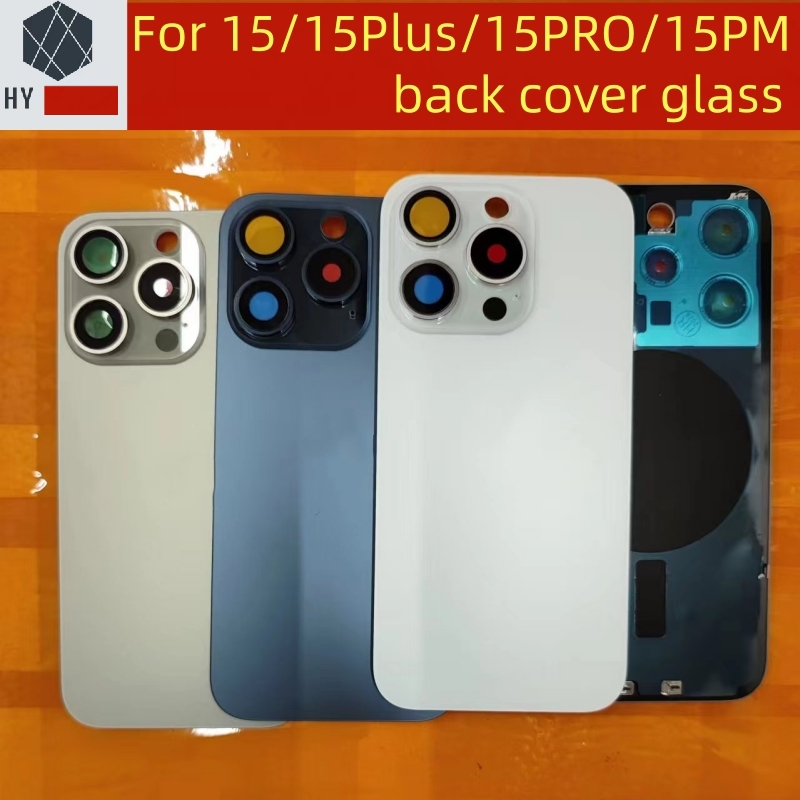 Cubierta trasera de cristal con lente de cámara, placa de hierro, anillo magnético para iPhone 15 pro max, batería, reemplazo de reparación de carcasa de puerta trasera
