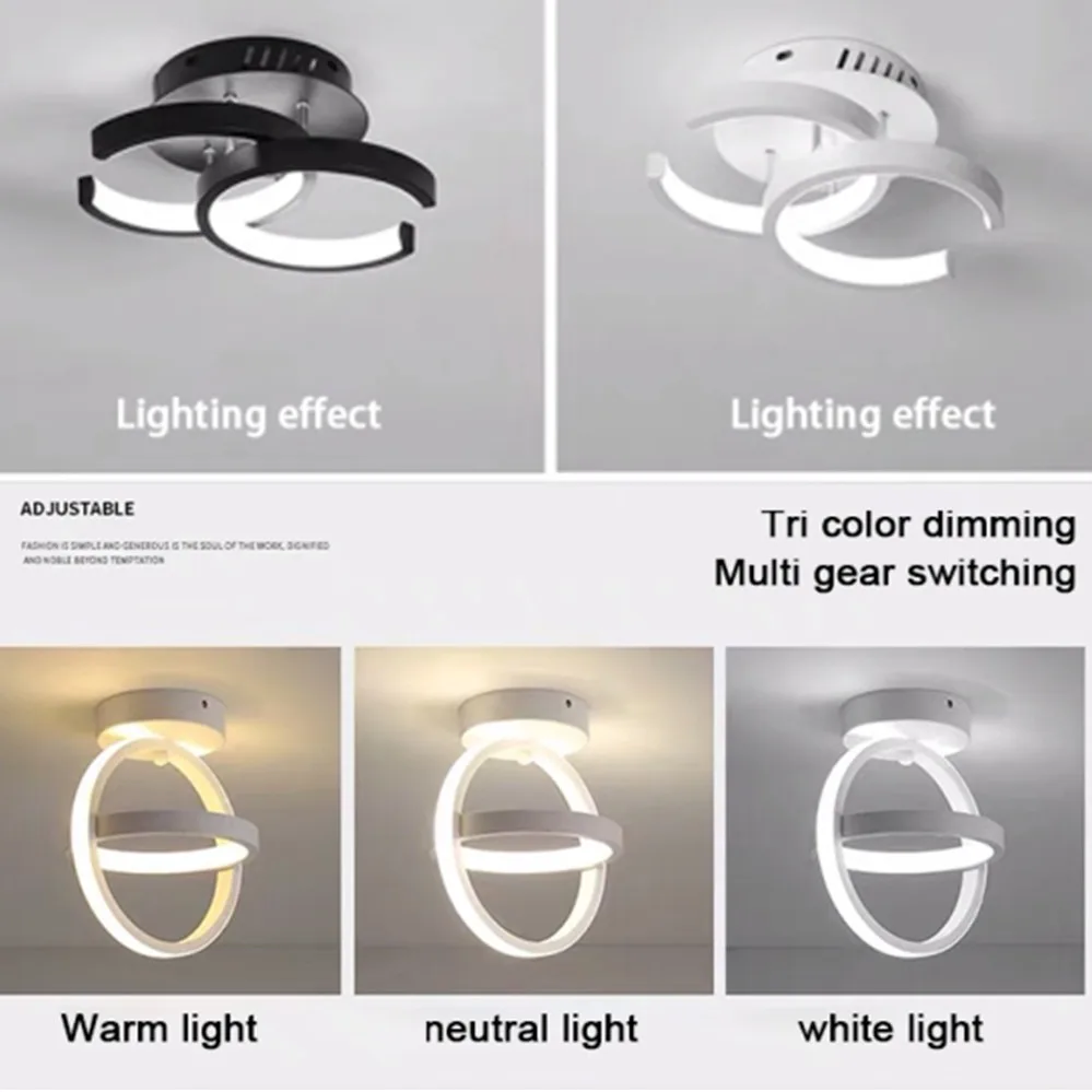 Plafoniera moderna a LED 2 anelli Lampada da soffitto dal design creativo Apparecchi di illuminazione per interni Corridoio Balcone Corridoio Ufficio Luce