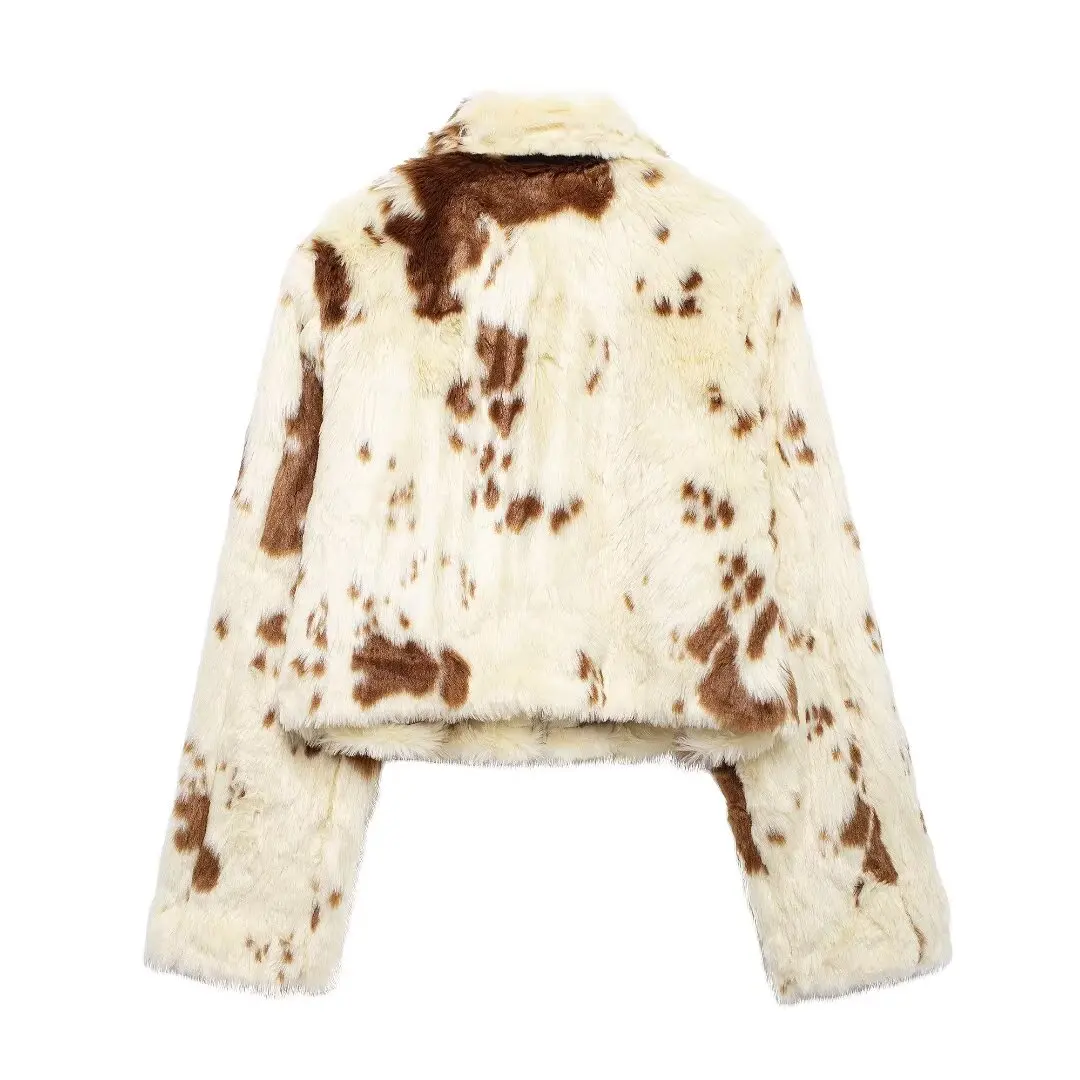 Jaqueta de Design de Moda Fena Nova JNLEAOG com Efeito de Pele Artificial, Casaco de Poliéster com Manga Longa e Zíper, R...