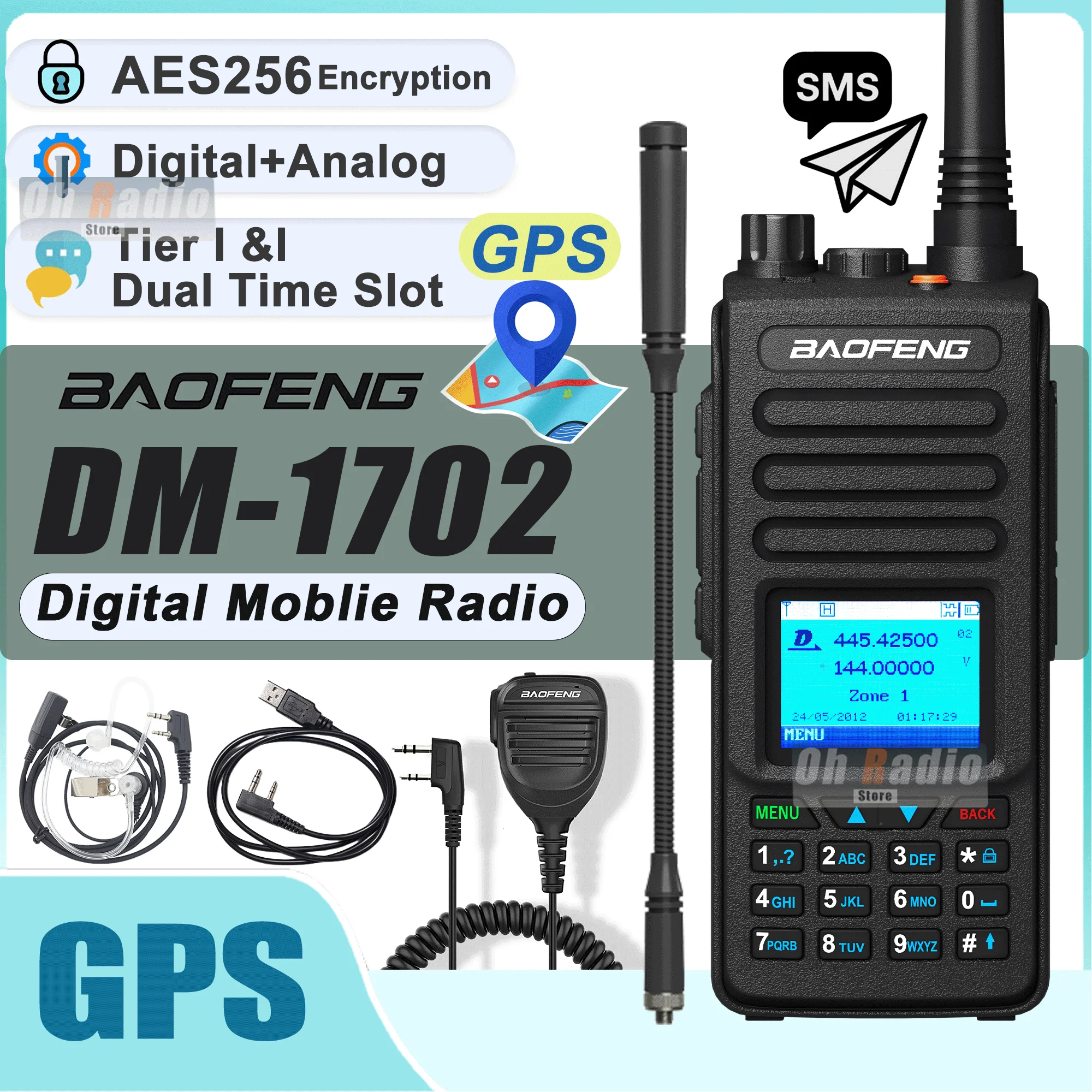 Baofeng DM-1702 GPS Walkie Talkie Digital Mobile Radio AES256 Verschlüsselung SMS Nachricht Digital Tier 1+2 Dual Band Dual Mode Analog