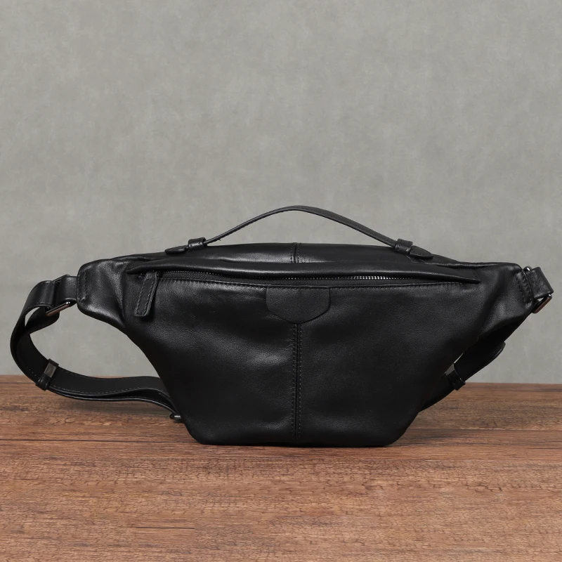 Bolsa de cintura masculina de couro genuíno fanny pacote sacos de viagem masculino sacos de peito estilingue bolsa lateral crossbody balck bolsa de ombro