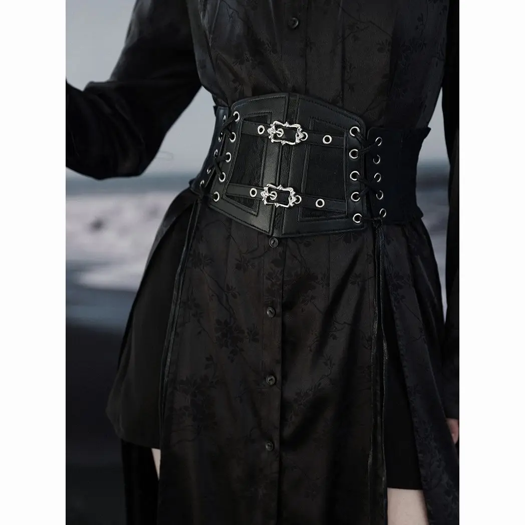 Cintos de espartilho retrô femininos, fivela de pino, renda elástica e estilo gótico, corda de gravata, goth punk para mulheres na camisa, cinto de vestido