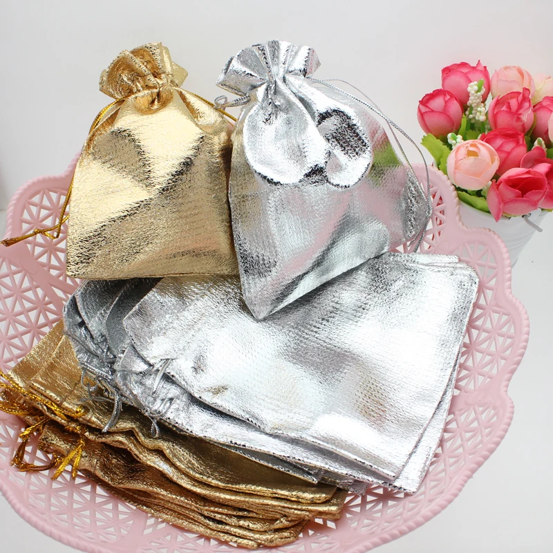 1pcs Silver Gold Color Black Velvet Bag Jewelry Packing Drawstring Pouches Jewelry Gift Bags Display Chain Ring As Women Gift