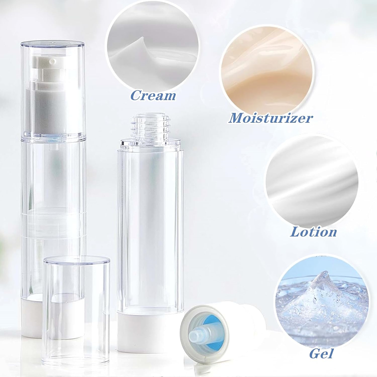 Botella con bomba sin aire de tamaño de viaje, pequeños recipientes dispensadores de loción cosmética al vacío para artículos de tocador, crema, base, 1 pieza de 30 ml