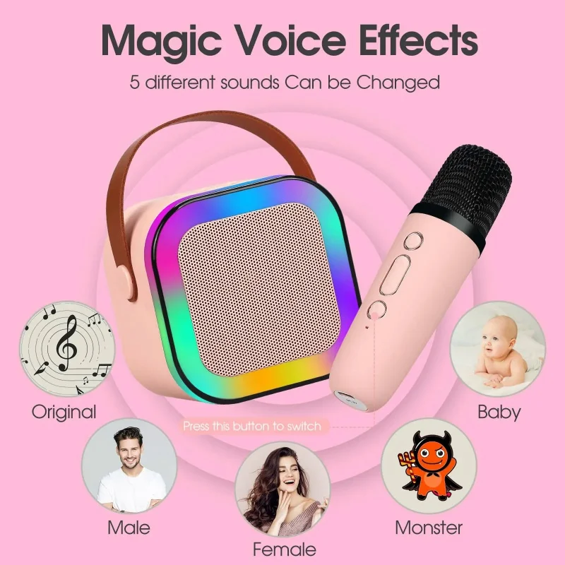 K12 Wireless Bluetooth Speaker with 2 Microphone RGB Portable Music Player Karaoke Machine for  Family Singing Children's Gifts