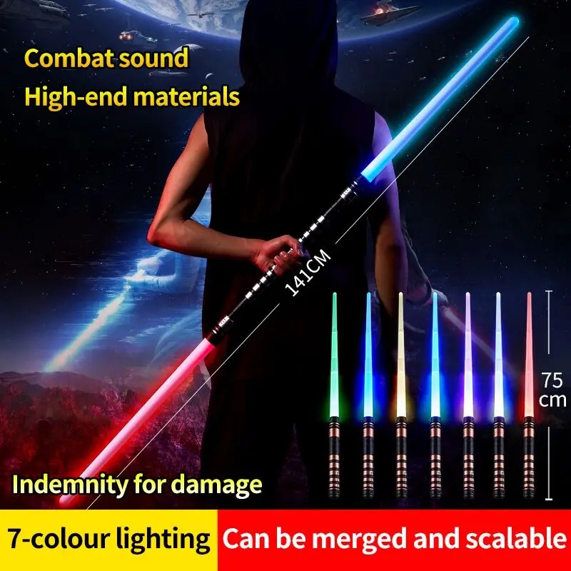 75cm RGB Lightsaber 2 in 1 7 colors Party Glow Swords Light Saber for 3+ Kids Laser Sword Toy