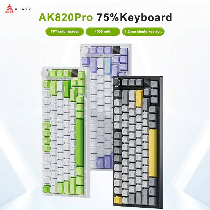 AJAZZ-AK820 proメカニカルゲーミングキーボード,TFTスクリーン,多機能ノブ,有線,2.4GHz,Bluetooth接続,PC,ak820