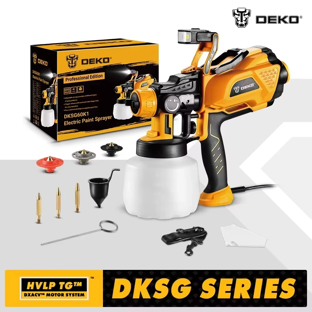 Pistola pulverizadora DEKO HVLP de 1200ml con luz LED, pulverizador de pintura eléctrico de alta potencia, 3 boquillas y gran capacidad, fácil pulverización