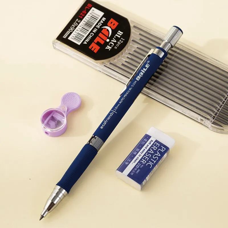 2,0mm Juego de lápices mecánicos 2B lápices automáticos Con recargas de plomo negro para escribir