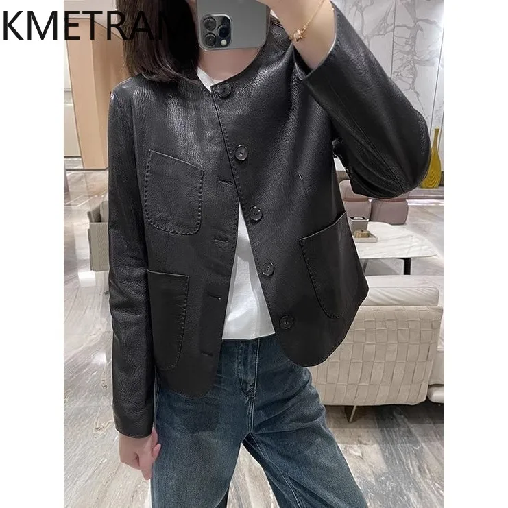 100% First Layer Sheepskinเสื้อแจ็คเก็ตหนังแท้ผู้หญิงหรูหราสั้นแจ็คเก็ตฤดูใบไม้ร่วงฤดูหนาวเสื้อผ้า2024ใหม่ในเสื้อха