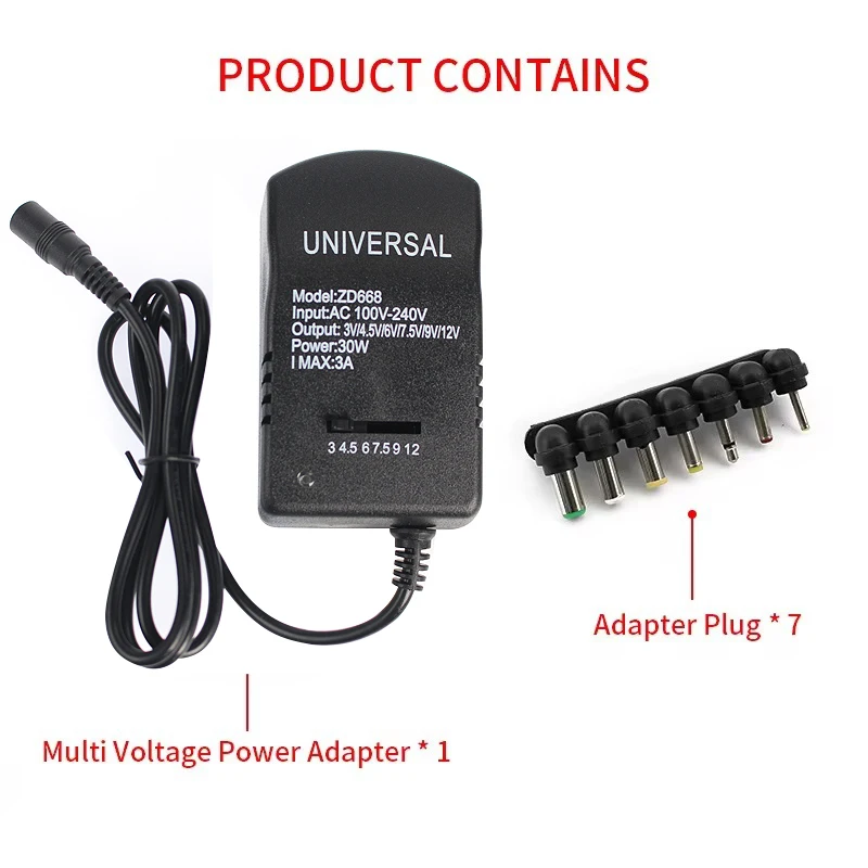 Adattatore regolabile Caricatore di alimentazione Multi tensione AC 220V A DC 3V 4.5V 6V 7.5V 9V 12V EU US Convertitore Adattatore Spina 7 30W