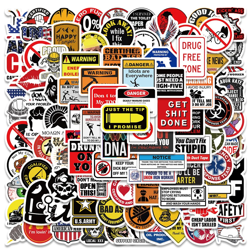 98PCS Funny Hard Hat Brand Sign Cool Stickers Construction Workers Helmet Motorcycle Car Bicycle Stickers Waterproof Decals Gift