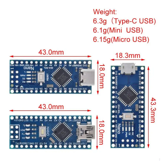 ATMEGA328P Mini/Tipo-C/Micro USB Nano V3.0 Nano controlador com programa compatível da versão 2014 para arduino CH340 USB driver