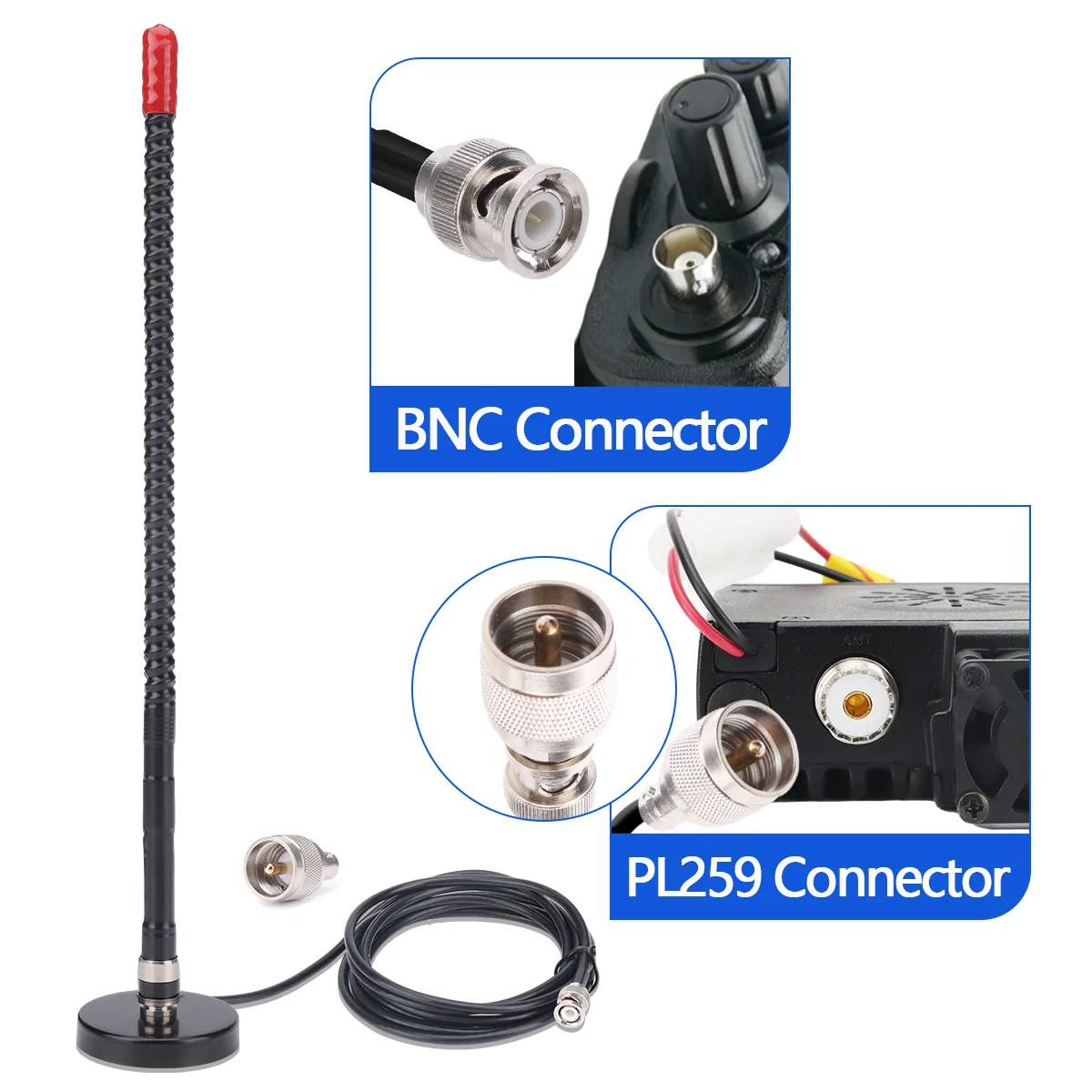 ABBREE CB-Funkantenne, 27 MHz, hohe Verstärkung, SMA-Buchse, BNC-Peitschenantenne für Quansheng TK11 RT-880G UV-88 UV-98 Plus Walkie Talkie
