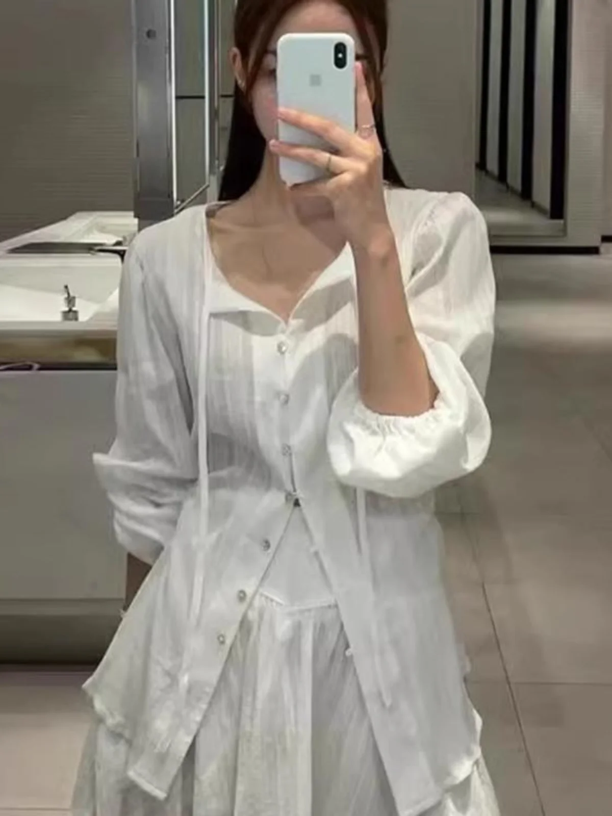 「MD」Elegant Long Sleeve Shirt And A-Line Mini Skirt Two-Piece Set with Sash Design Fashionable Autumn Outfit for Young Women