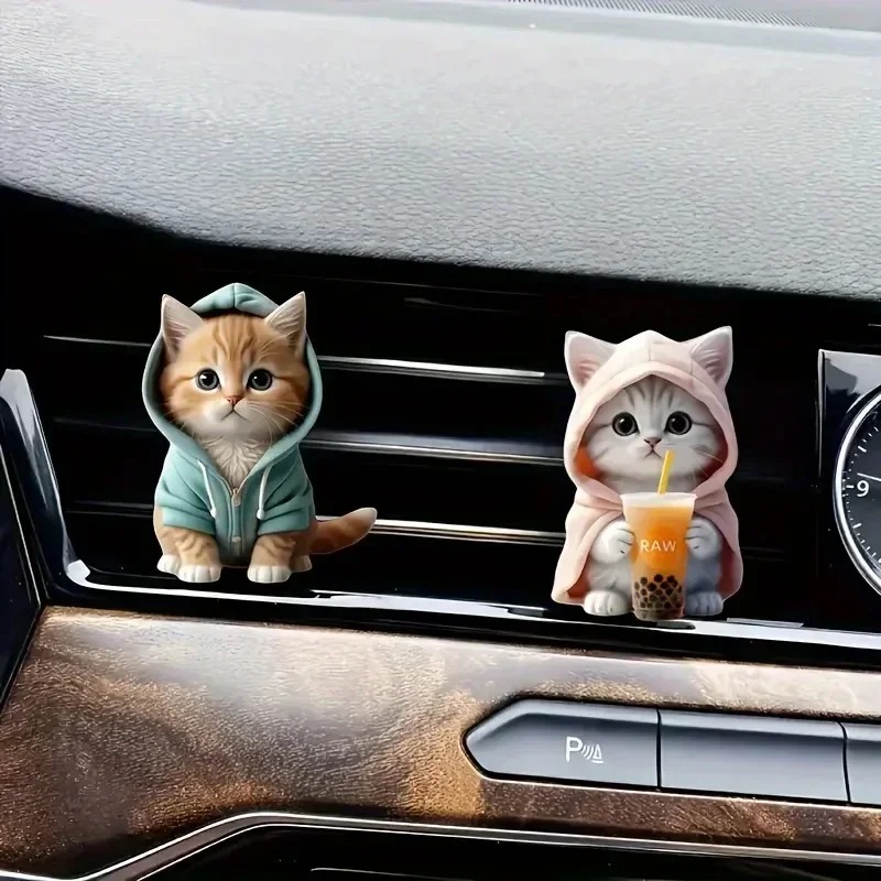 1PC Hoodie Kitten Finished Ventilating Clip Car Decoration Aromatreatment Acrylic Accessories