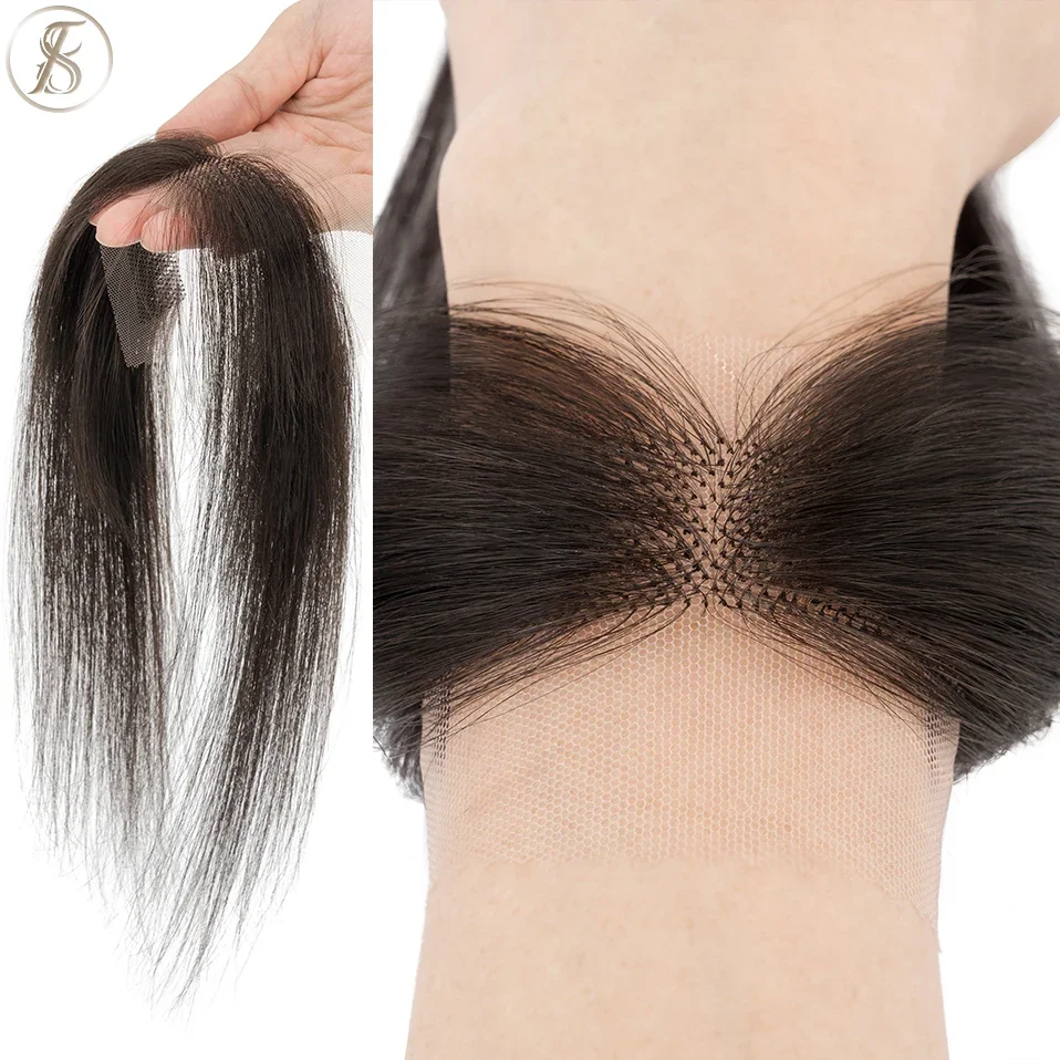 Tess feminino topper cabelo humano 10 polegada natural linha fina remendo de cabelo perda de cabelo mão gancho renda único nó cabelo invisível peruca