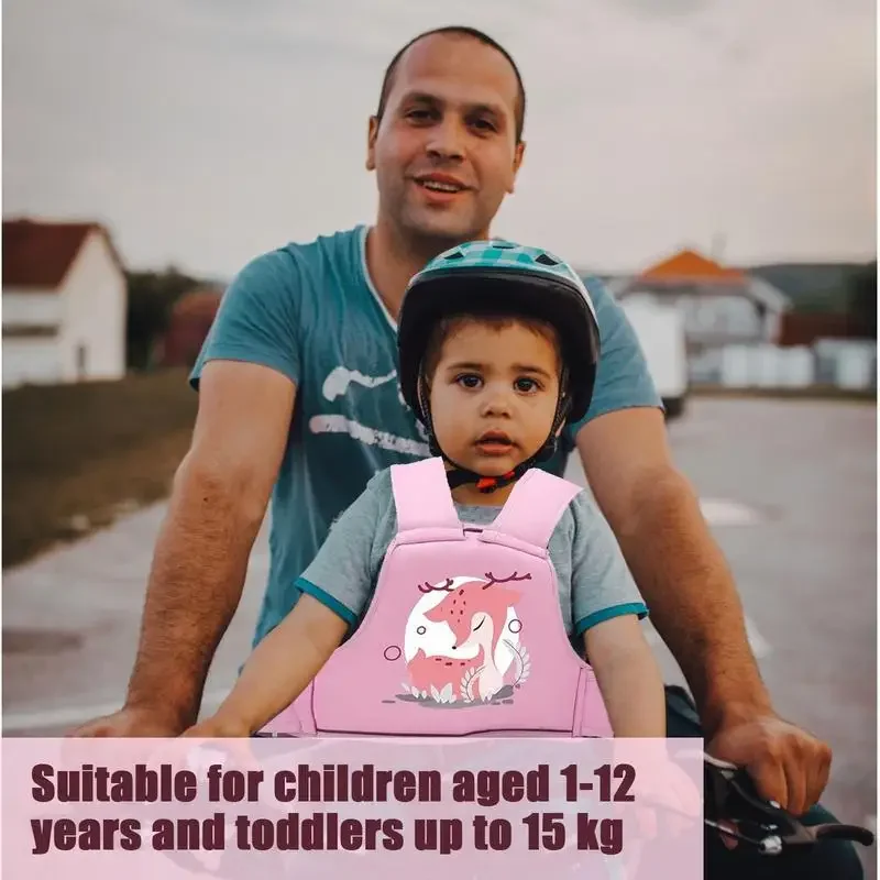 Arnês de segurança infantil dos desenhos animados crianças arnês de segurança da motocicleta ajustável e respirável arnês do passageiro das crianças com ombros
