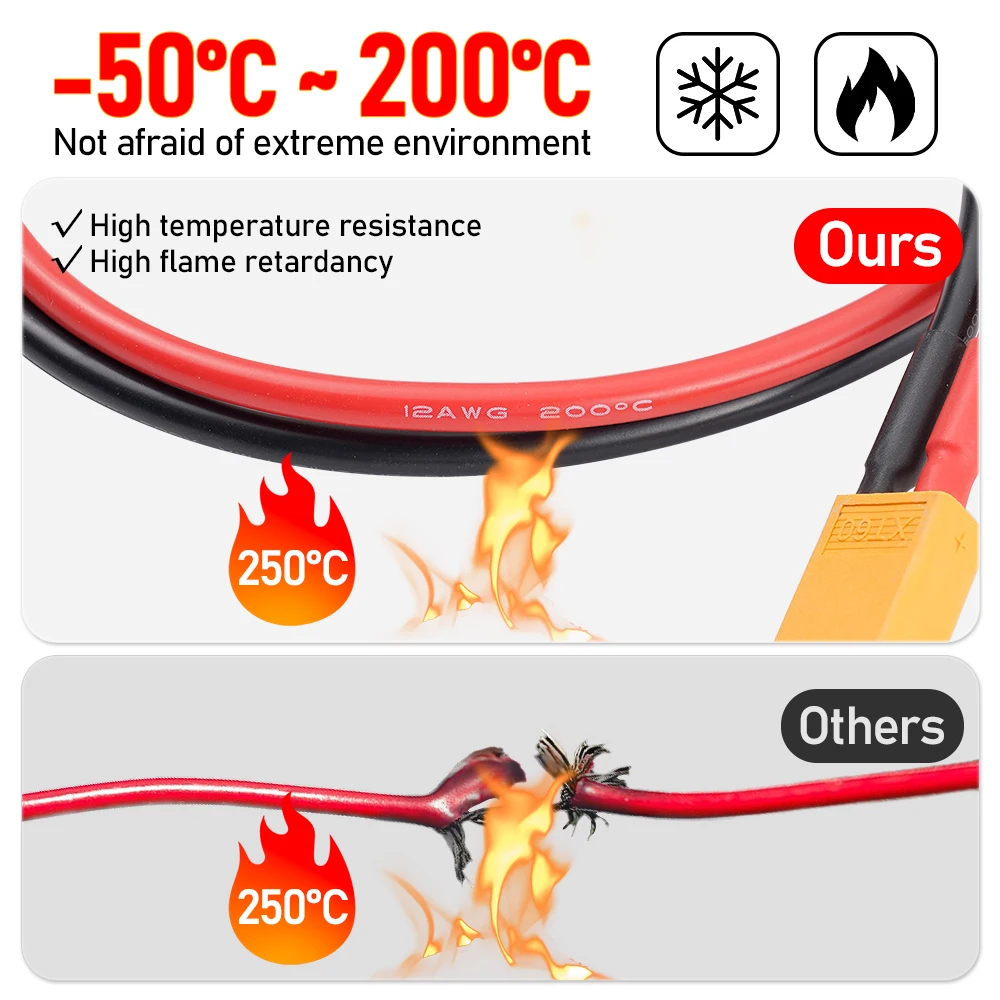 XT60 2M/3M Cable de conexión de enchufe de conversión macho hembra enchufe hembra 12AWG 300cm Cable de extensión de silicona conector de batería